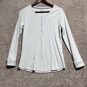 Blue Mountain Woman’s Light Blue Long Sleeve Ribbed Short Blouse Size Small